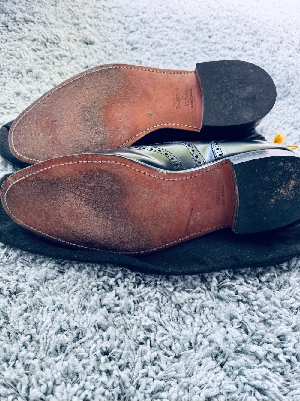 American Hand Made Johnston & Murphy Black Leather Wingtip Oxfords Shoes 14 USA - Picture 5 of 5